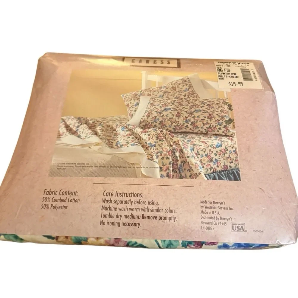 Mervyns Caress King Fitted Sheet Plantation Floral VTG 90s Cottagecore USA